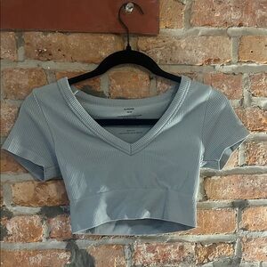 Glassons Light Blue Ribbed V-Neck Crop Top